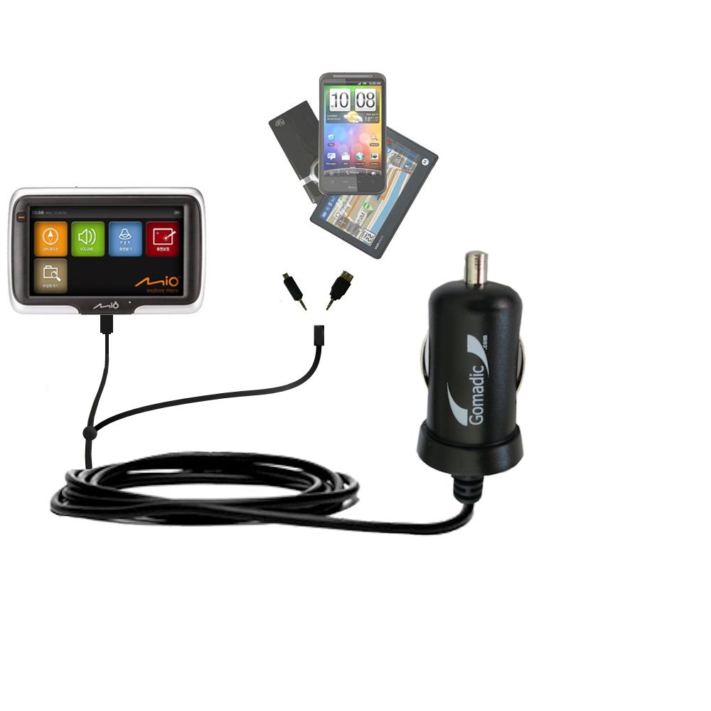 mini Double Car Charger with tips including compatible with the Mio Moov S401
