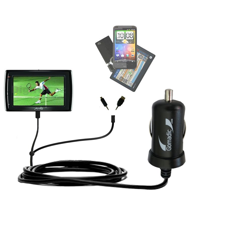 mini Double Car Charger with tips including compatible with the Mio Moov V505