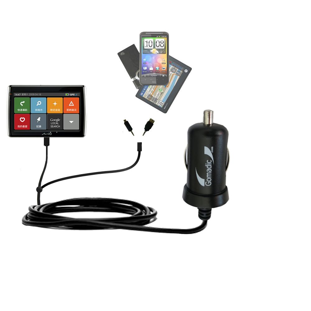 mini Double Car Charger with tips including compatible with the Mio Moov V765