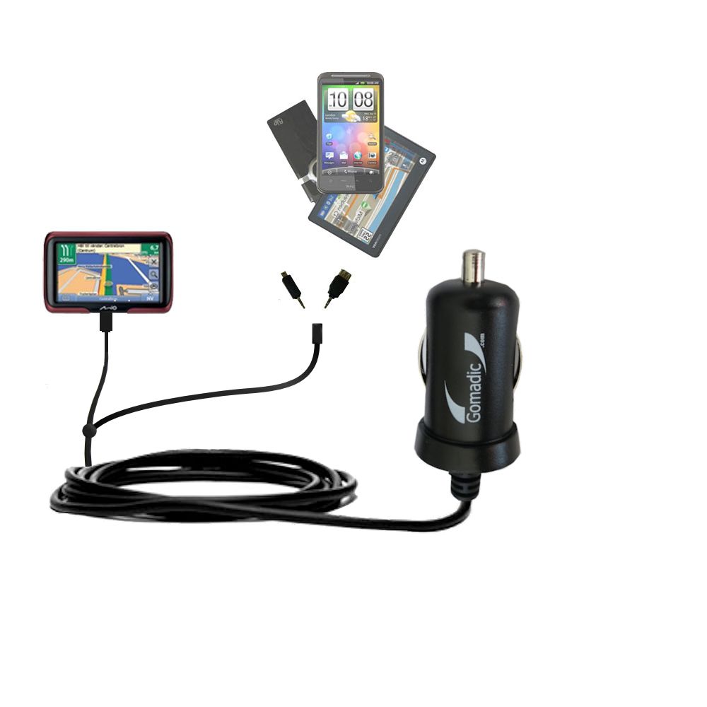 mini Double Car Charger with tips including compatible with the Mio Navman M400