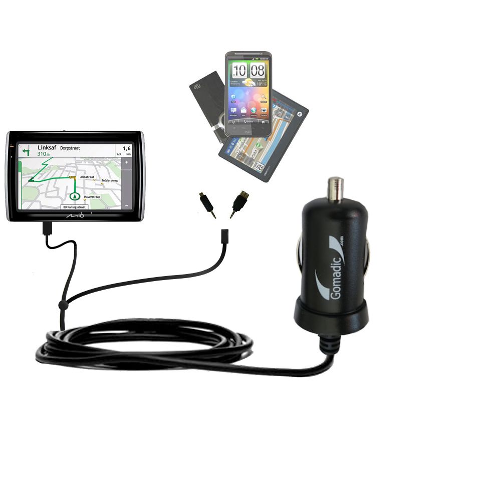 mini Double Car Charger with tips including compatible with the Mio Navman Spirit 500