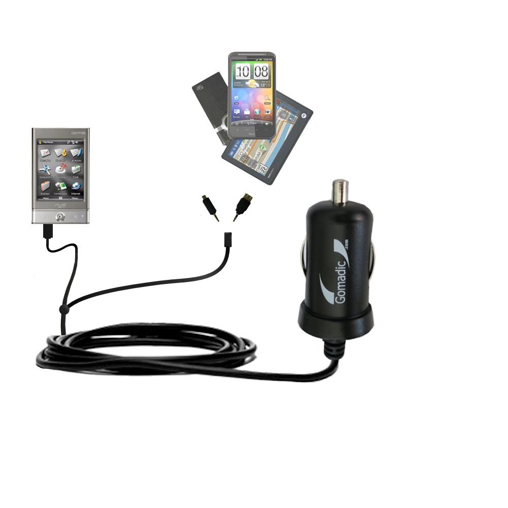 mini Double Car Charger with tips including compatible with the Mio P360