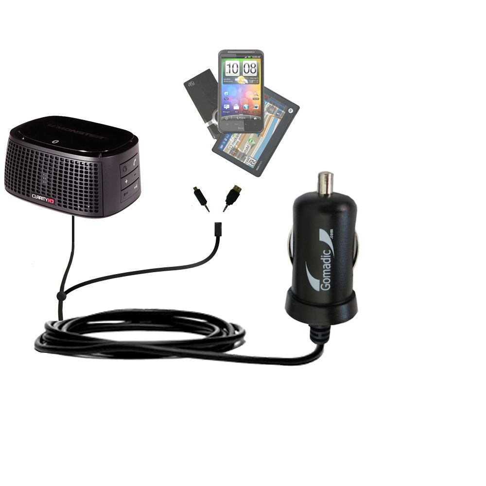 mini Double Car Charger with tips including compatible with the Monster ClarityHD BT100