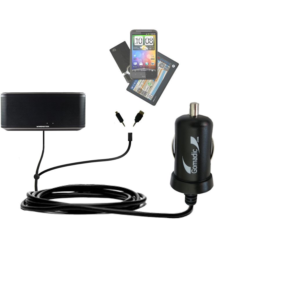Double Port Micro Gomadic Car / Auto DC Charger suitable for the Monster Inspiration Micro - Charges up to 2 devices simultaneously with Gomadic TipExchange Technology