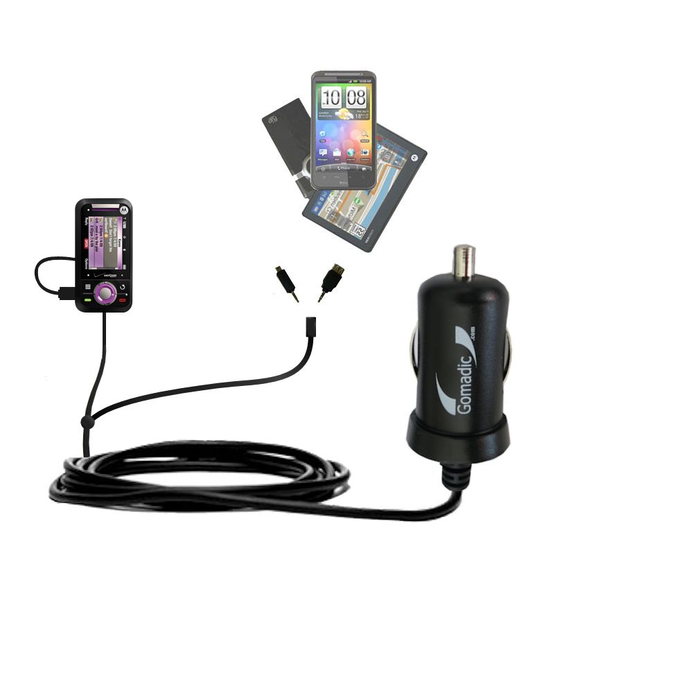 mini Double Car Charger with tips including compatible with the Motorola A455