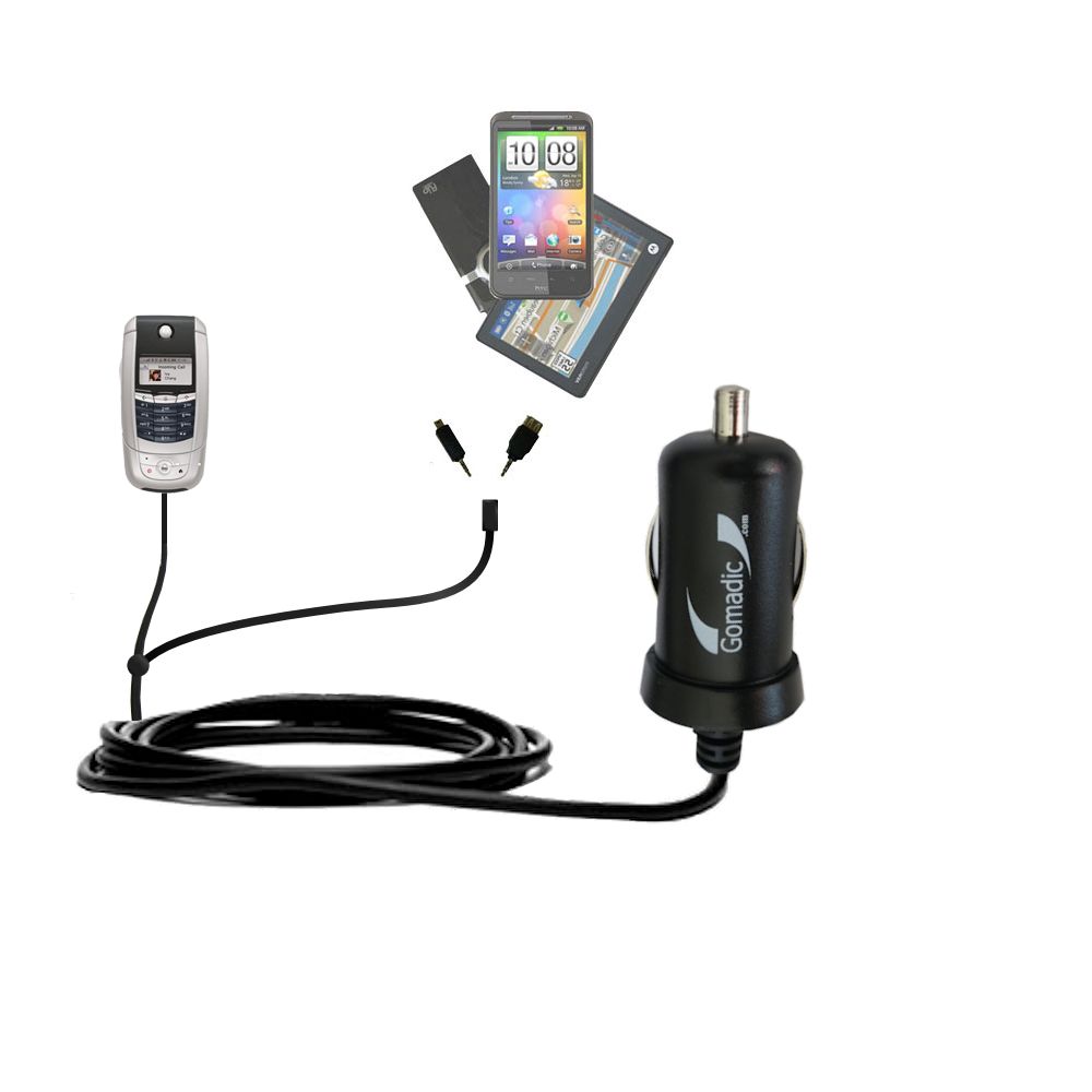 mini Double Car Charger with tips including compatible with the Motorola A780