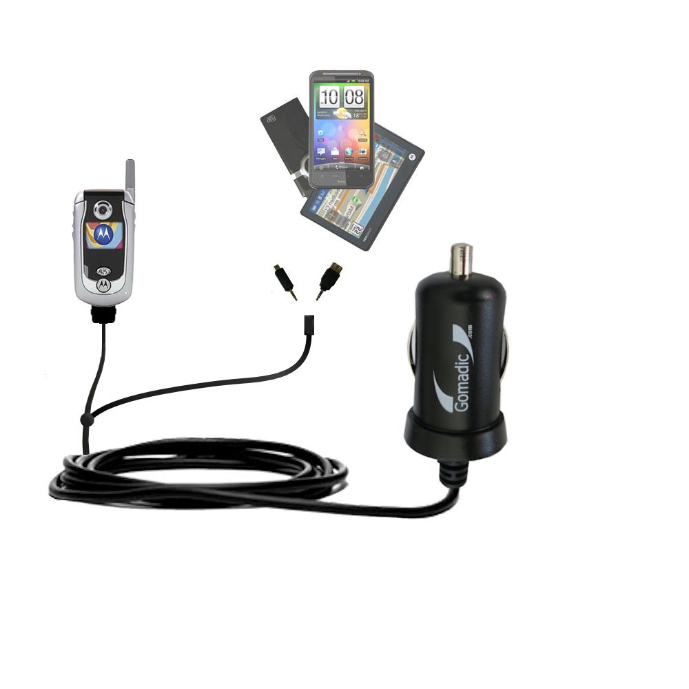 mini Double Car Charger with tips including compatible with the Motorola A840