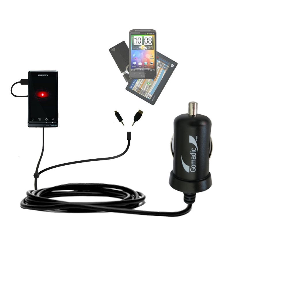 mini Double Car Charger with tips including compatible with the Motorola A855