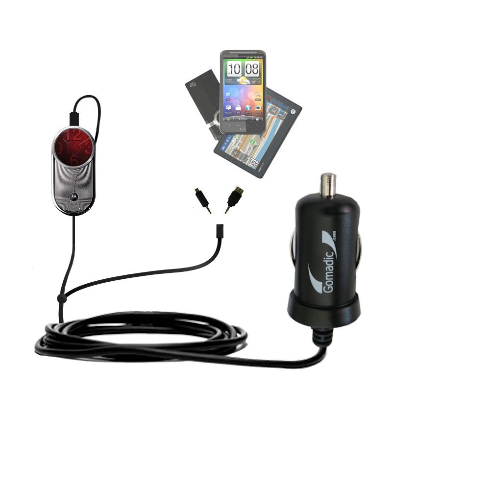 mini Double Car Charger with tips including compatible with the Motorola AURA