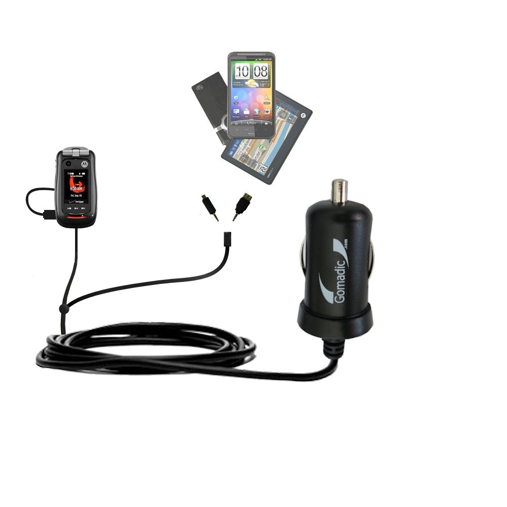 mini Double Car Charger with tips including compatible with the Motorola Barrage V860