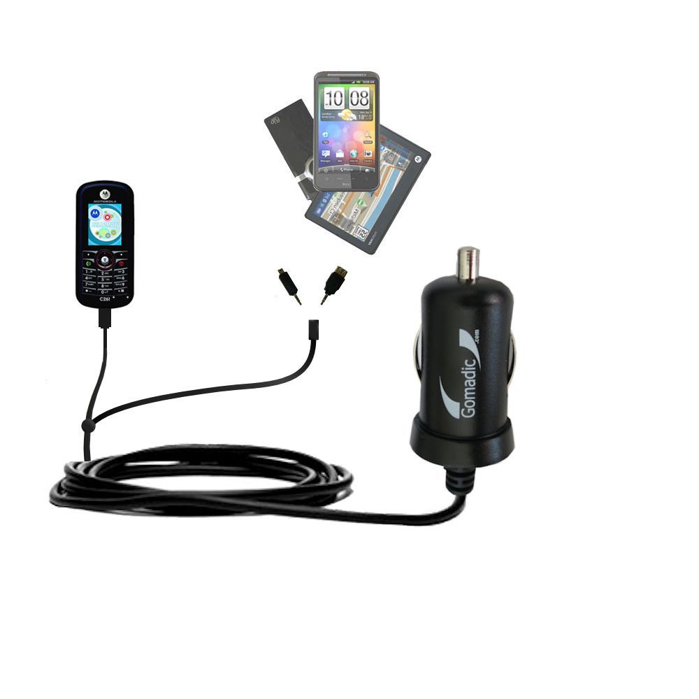mini Double Car Charger with tips including compatible with the Motorola C261