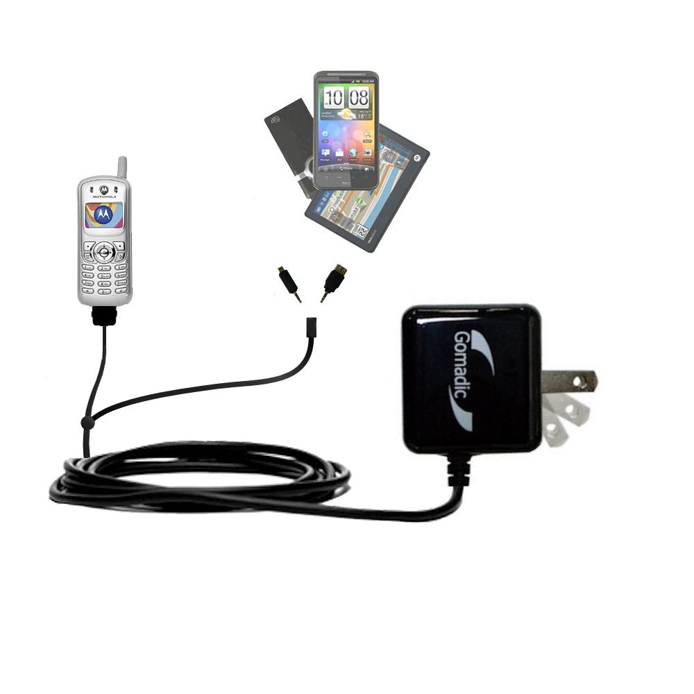 Gomadic Double Wall AC Home Charger suitable for the Motorola C353 - Charge up to 2 devices at the same time with TipExchange Technology