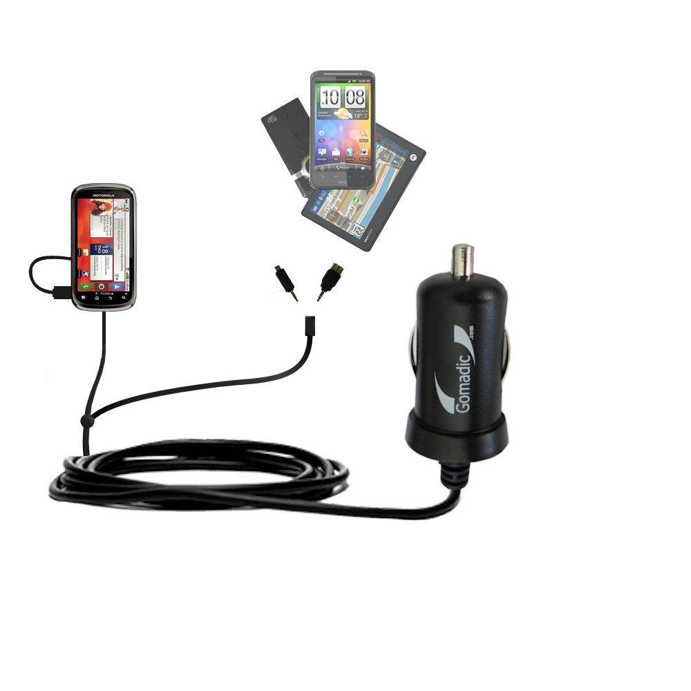 mini Double Car Charger with tips including compatible with the Motorola CLIQ 2