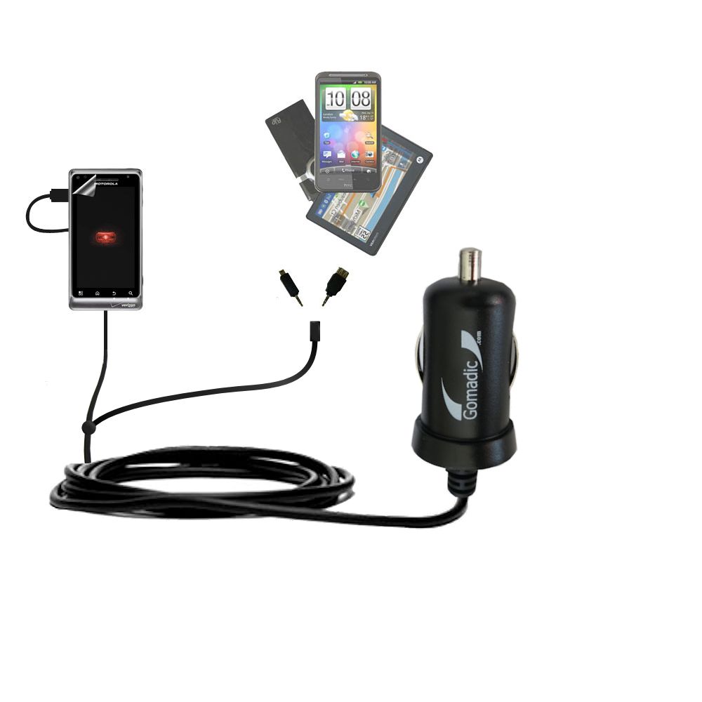 mini Double Car Charger with tips including compatible with the Motorola Droid 2 A955