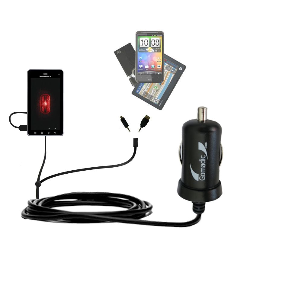 mini Double Car Charger with tips including compatible with the Motorola DROID 3