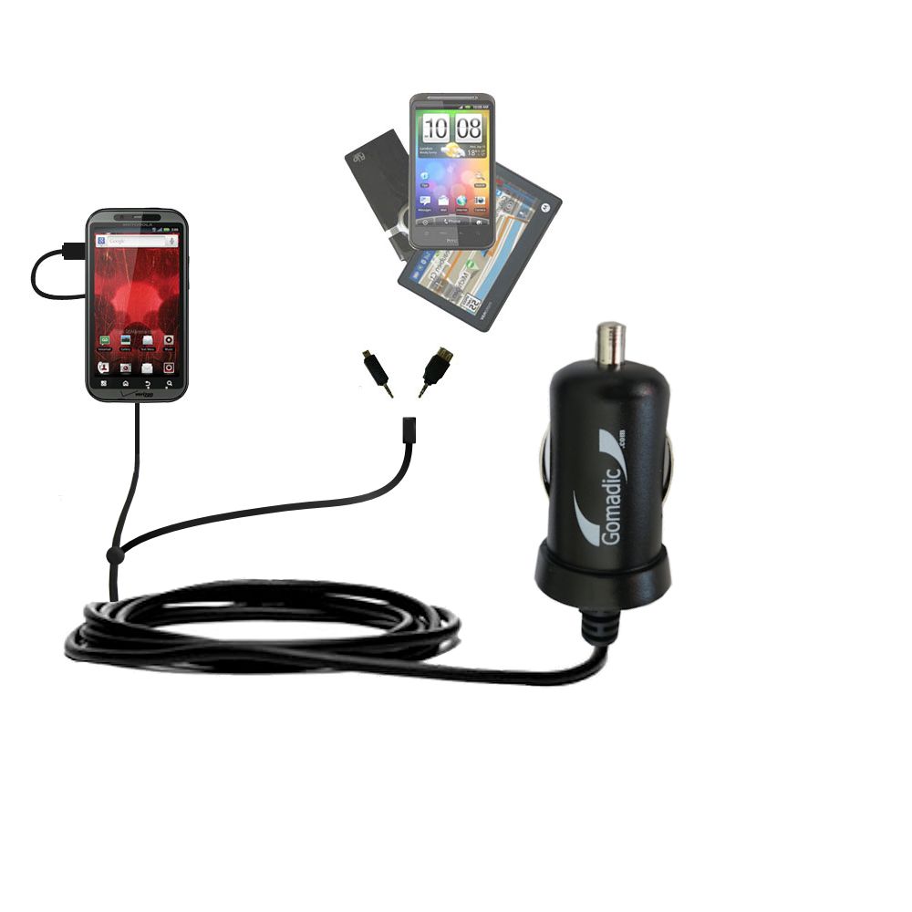 mini Double Car Charger with tips including compatible with the Motorola DROID Bionic