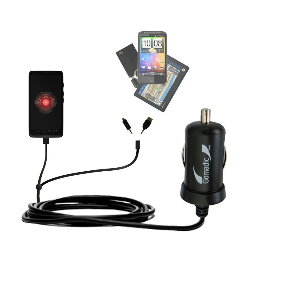 mini Double Car Charger with tips including compatible with the Motorola Droid Mini