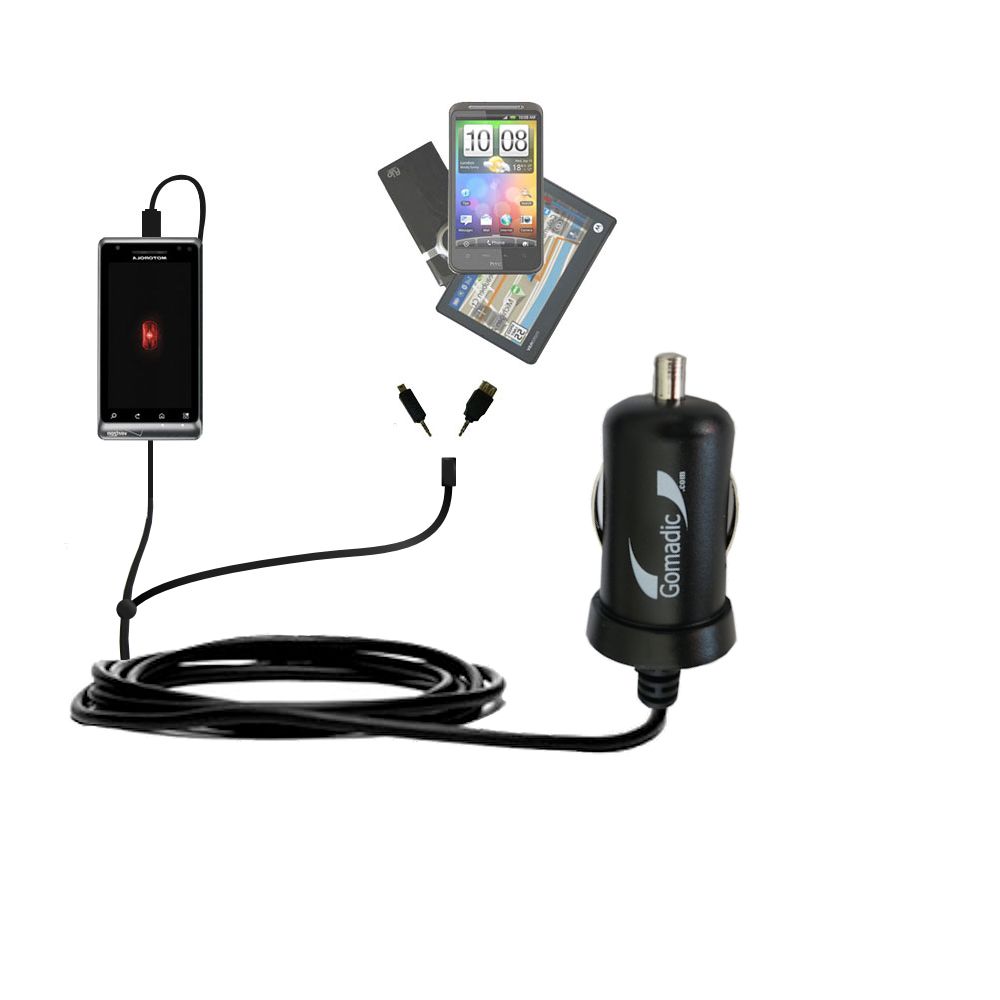 mini Double Car Charger with tips including compatible with the Motorola Droid Pro