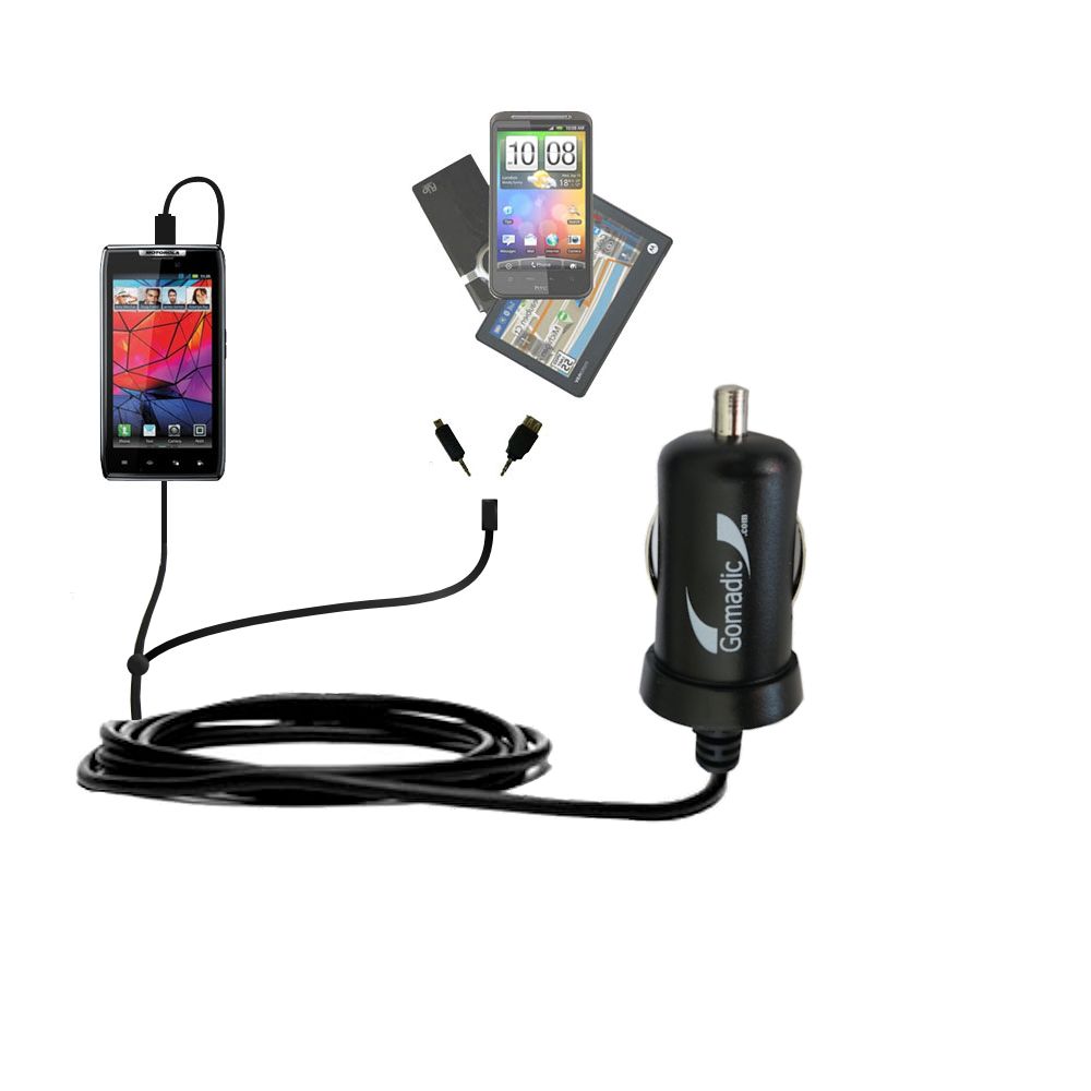 mini Double Car Charger with tips including compatible with the Motorola DROID RAZR