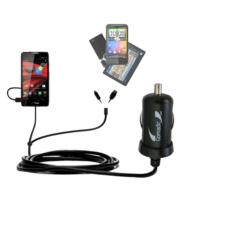 mini Double Car Charger with tips including compatible with the Motorola DROID RAZR HD
