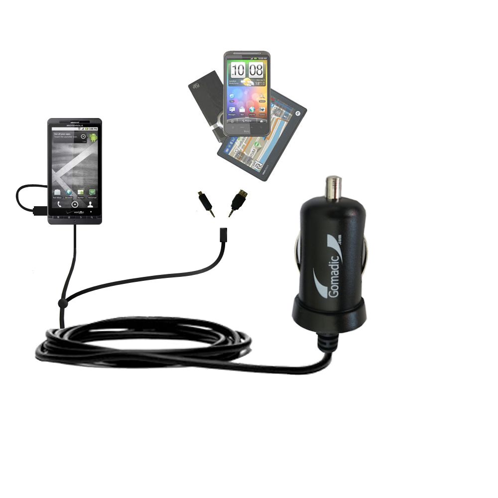 mini Double Car Charger with tips including compatible with the Motorola Droid Shadow