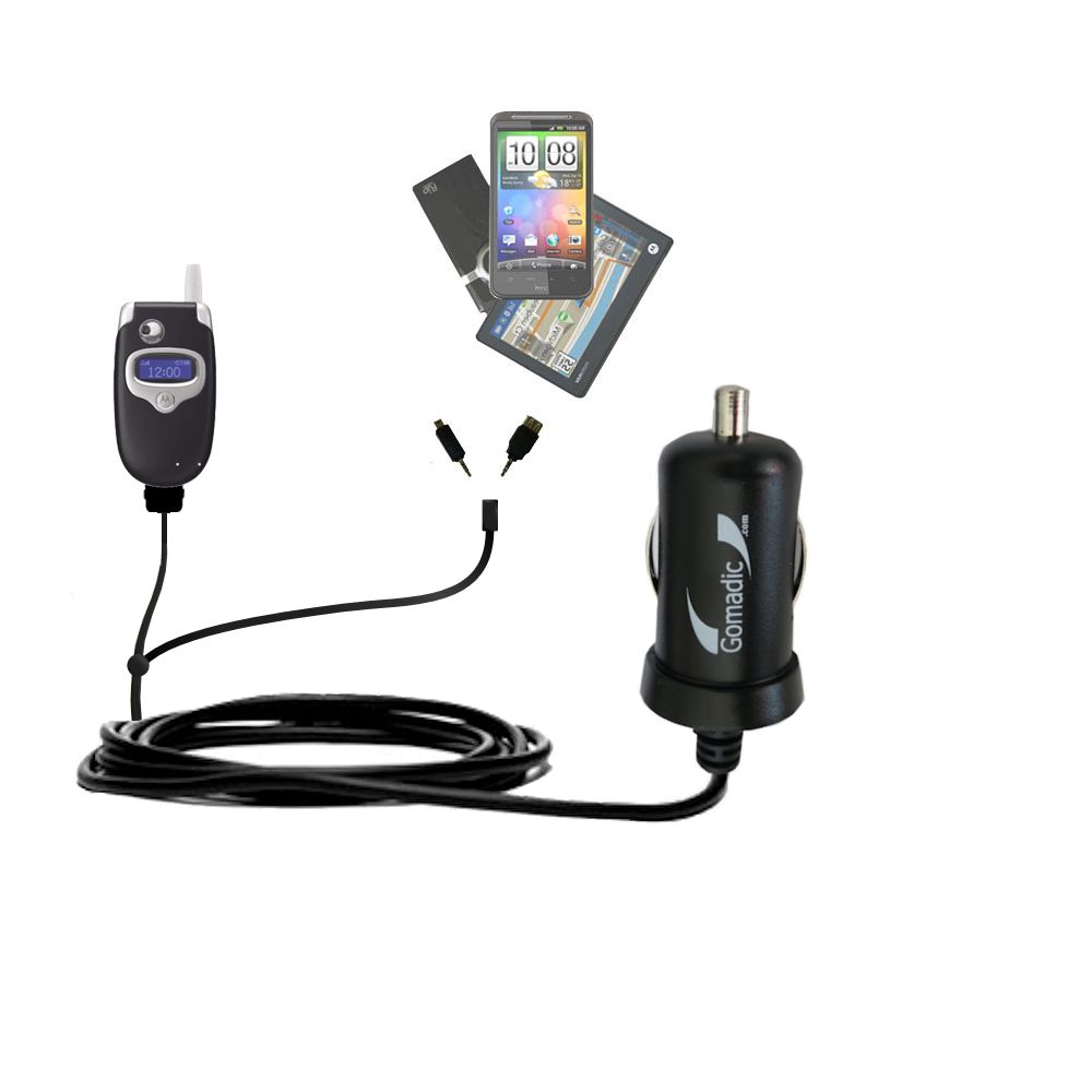 mini Double Car Charger with tips including compatible with the Motorola E550