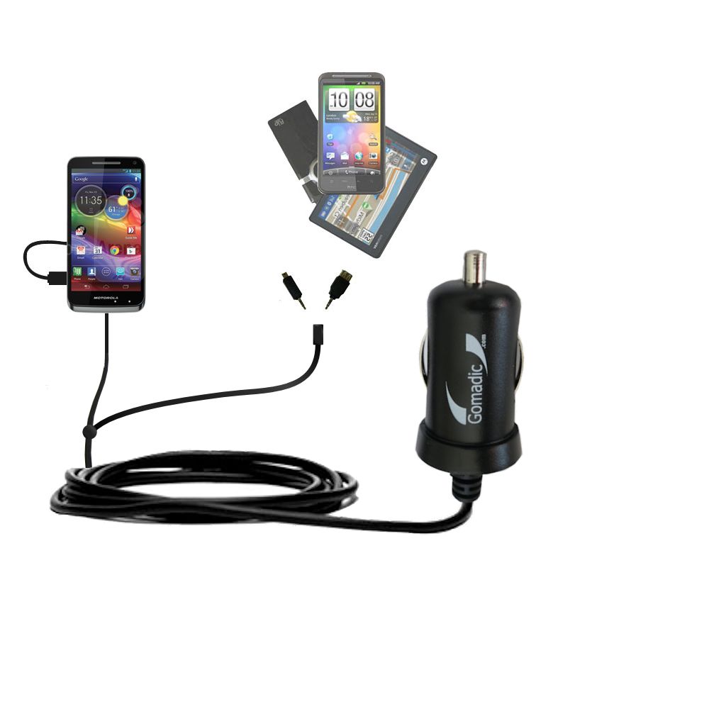 Double Port Micro Gomadic Car / Auto DC Charger suitable for the Motorola Electrify M XT905 - Charges up to 2 devices simultaneously with Gomadic TipExchange Technology