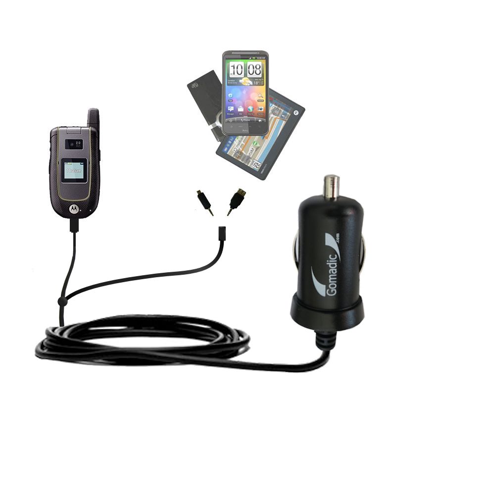 mini Double Car Charger with tips including compatible with the Motorola Extreme