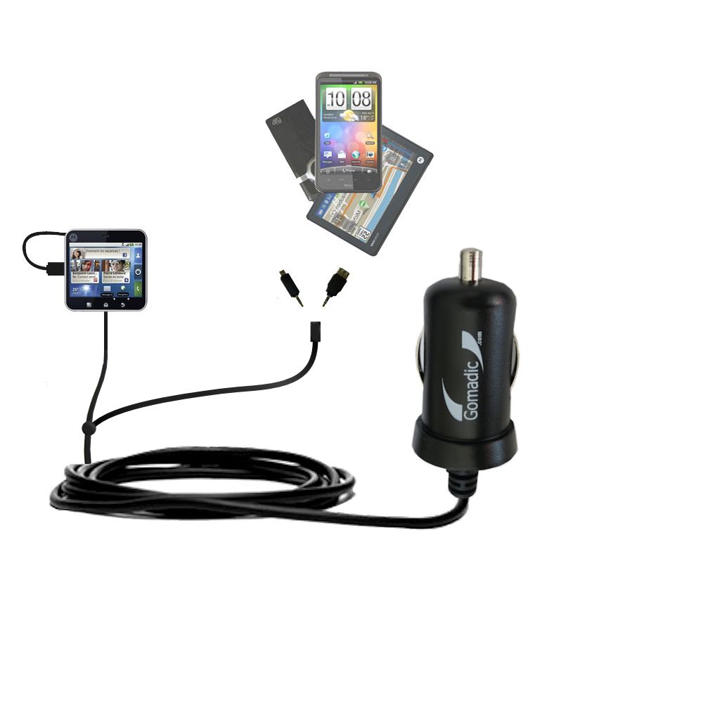 mini Double Car Charger with tips including compatible with the Motorola FLIPOUT