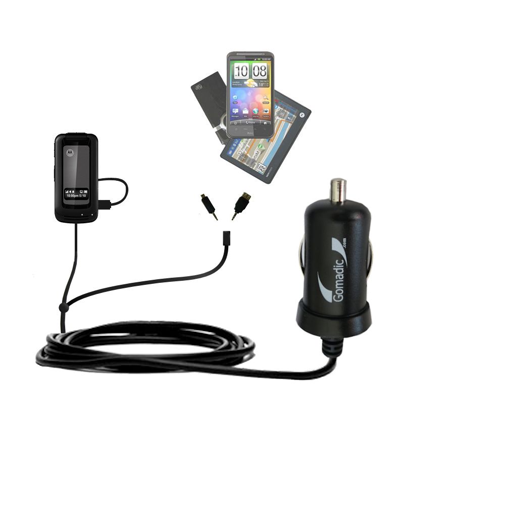 mini Double Car Charger with tips including compatible with the Motorola i410