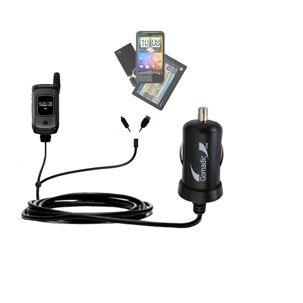 mini Double Car Charger with tips including compatible with the Motorola i570