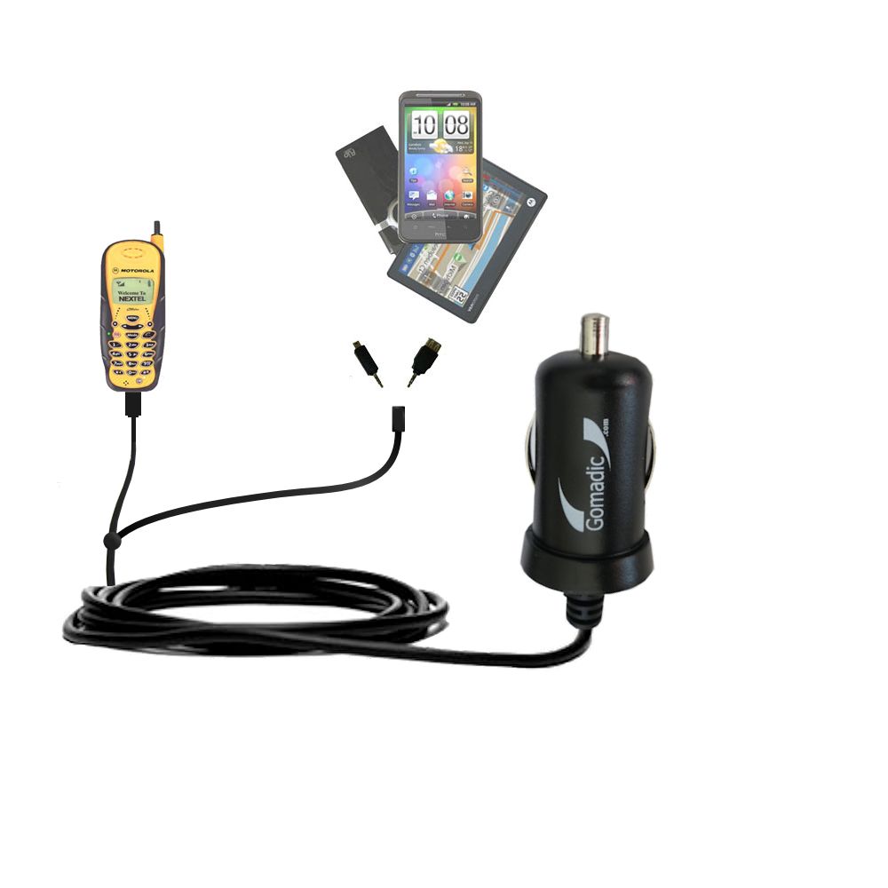 Double Port Micro Gomadic Car / Auto DC Charger suitable for the Motorola i700 - Charges up to 2 devices simultaneously with Gomadic TipExchange Technology