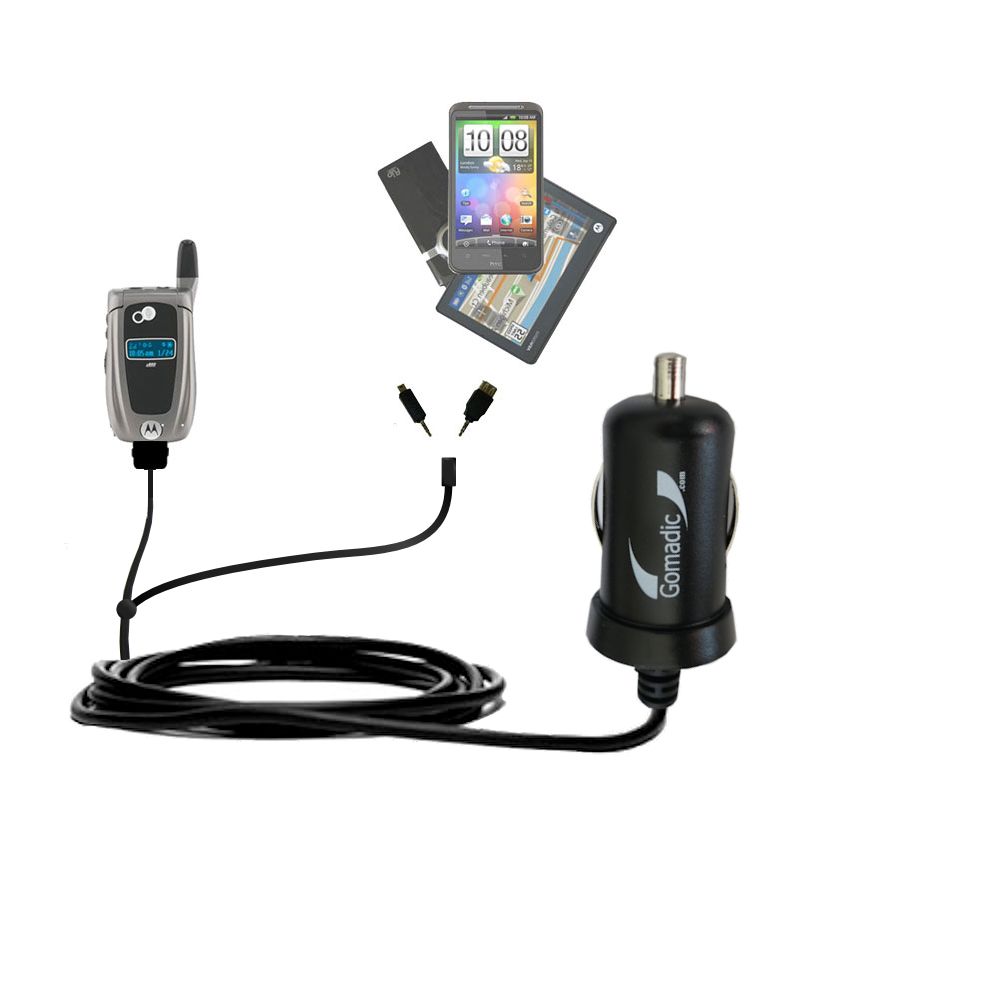 mini Double Car Charger with tips including compatible with the Motorola i855