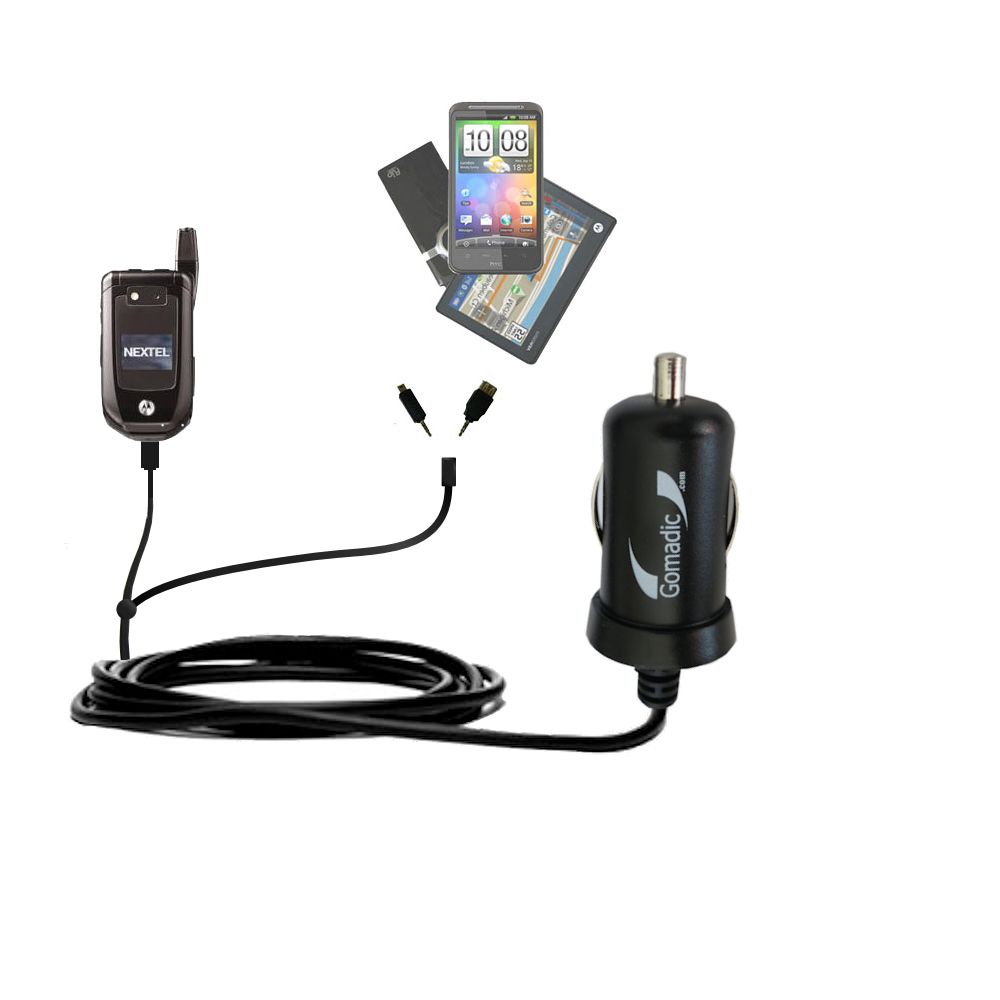 mini Double Car Charger with tips including compatible with the Motorola i876