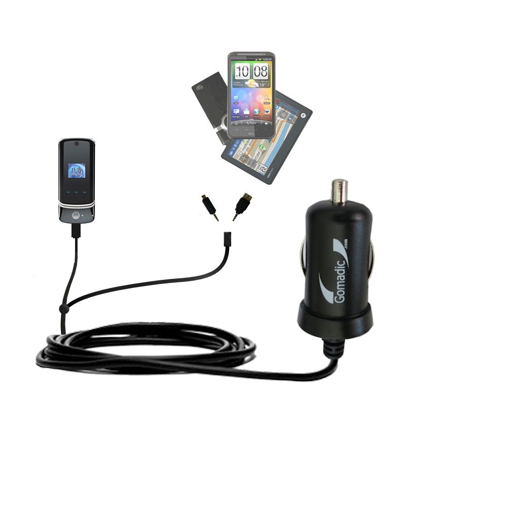 mini Double Car Charger with tips including compatible with the Motorola KRZR K1
