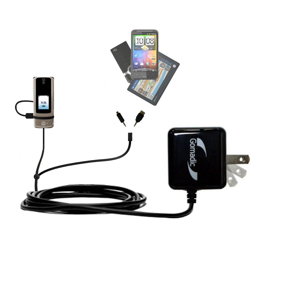 Double Wall Home Charger with tips including compatible with the Motorola KRZR K3
