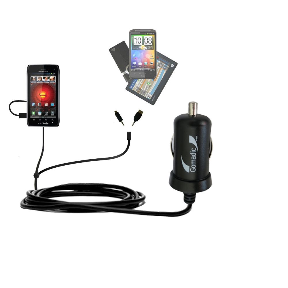 mini Double Car Charger with tips including compatible with the Motorola Maserati