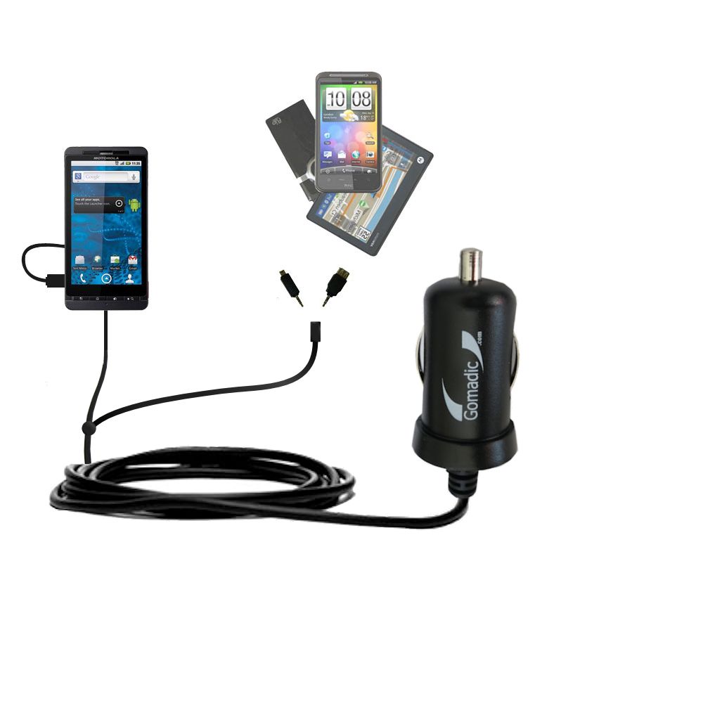 mini Double Car Charger with tips including compatible with the Motorola Milestone X