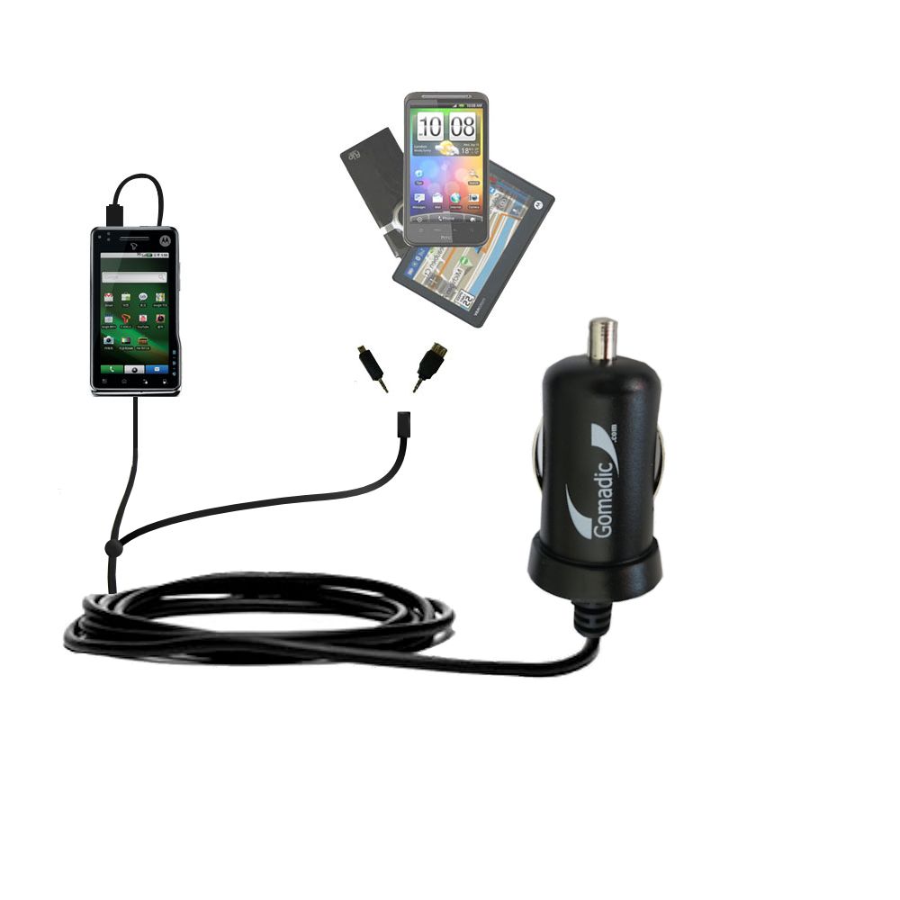 mini Double Car Charger with tips including compatible with the Motorola MILESTONE XT720