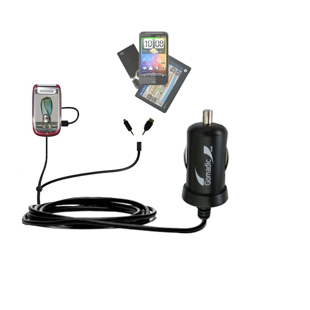 mini Double Car Charger with tips including compatible with the Motorola Ming