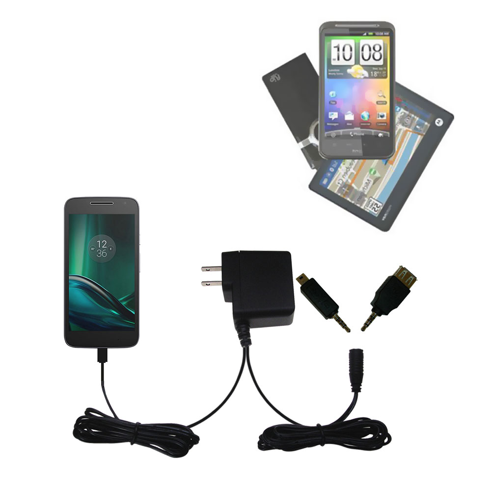 Double Wall Home Charger with tips including compatible with the Motorola Moto G4 / G4 Plus