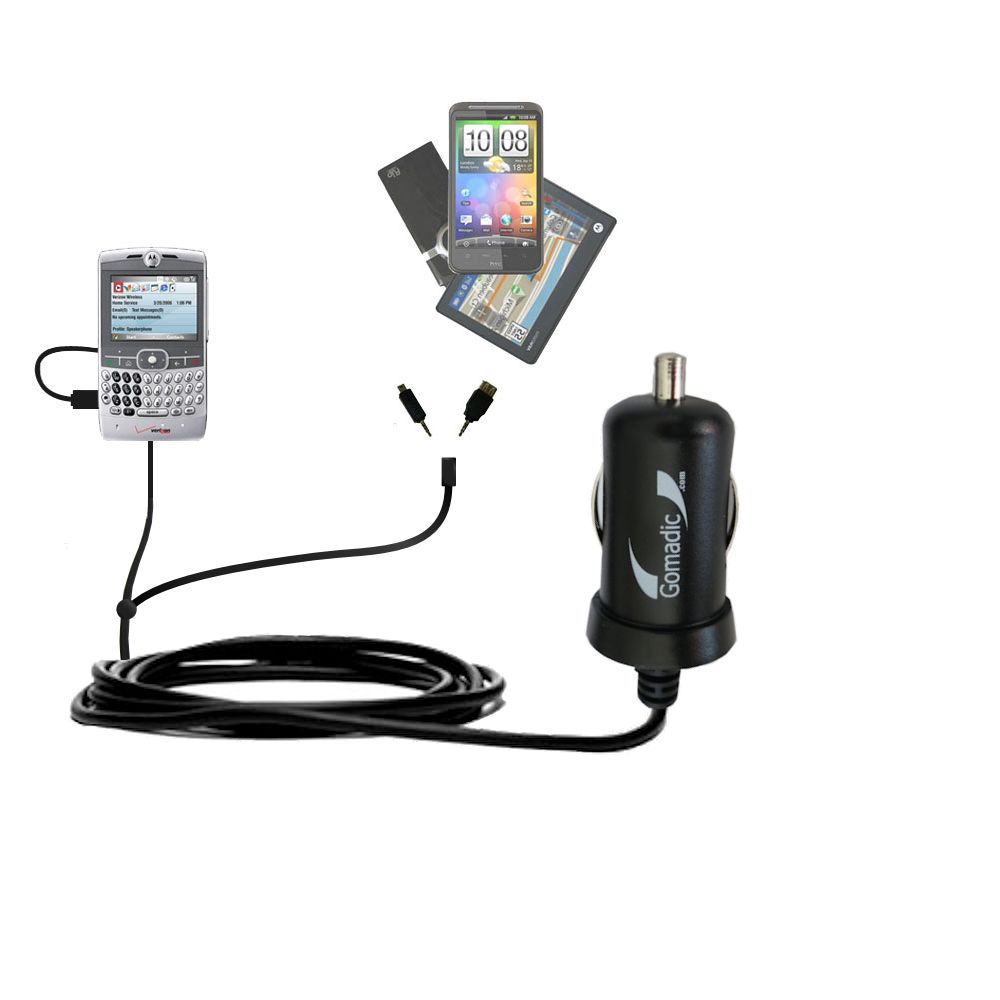 mini Double Car Charger with tips including compatible with the Motorola MOTO Q 9c