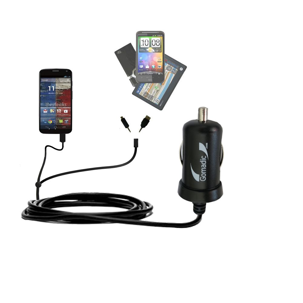mini Double Car Charger with tips including compatible with the Motorola Moto X