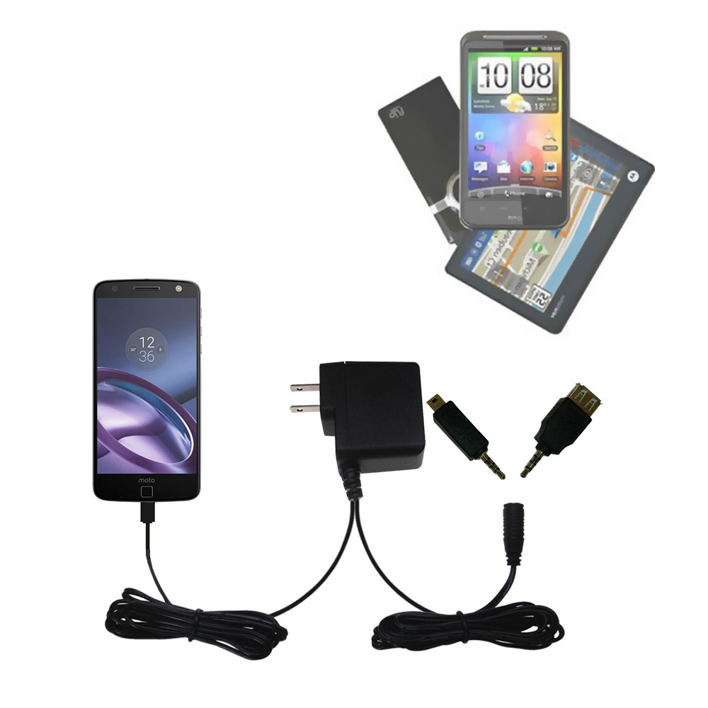 Double Wall Home Charger with tips including compatible with the Motorola Moto Z