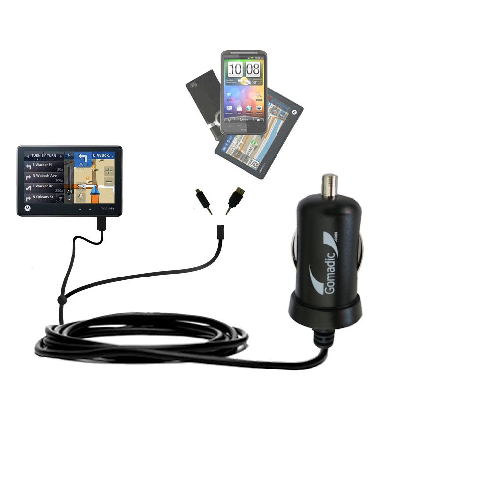 mini Double Car Charger with tips including compatible with the Motorola MOTONAV TN555