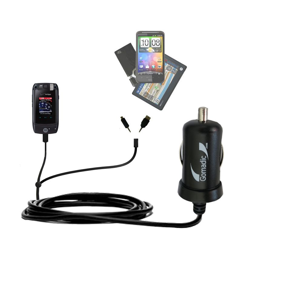 mini Double Car Charger with tips including compatible with the Motorola MOTORAZR maxx Ve
