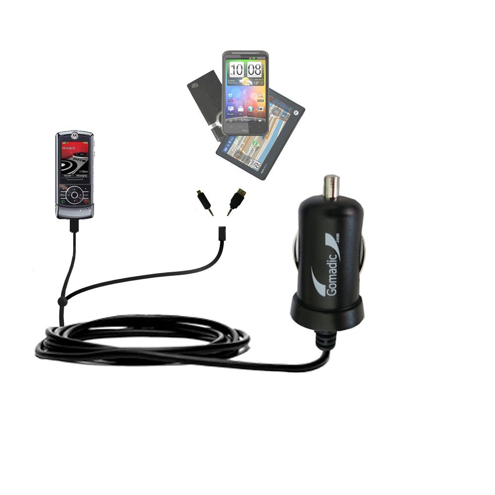 mini Double Car Charger with tips including compatible with the Motorola MOTOROKR Z6m