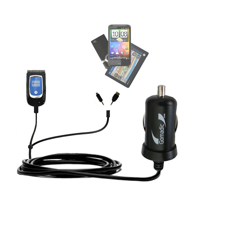 mini Double Car Charger with tips including compatible with the Motorola MPx200