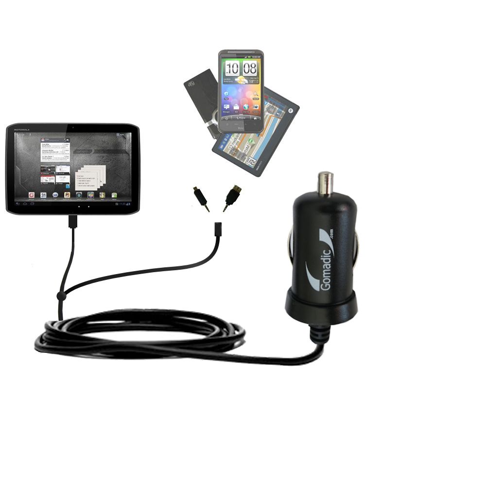 mini Double Car Charger with tips including compatible with the Motorola MZ609