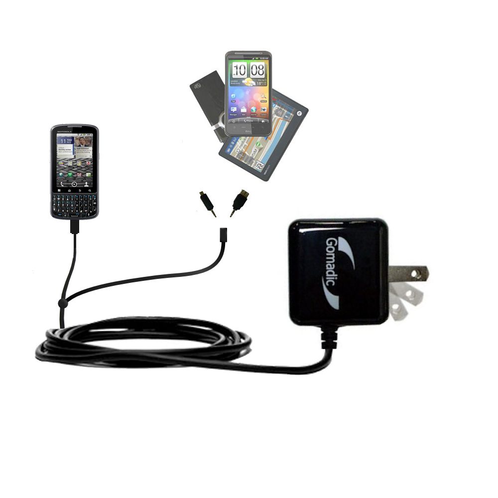 Gomadic Double Wall AC Home Charger suitable for the Motorola Q Pro - Charge up to 2 devices at the same time with TipExchange Technology